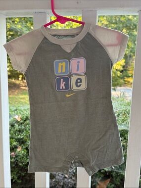 Nike Green and Cream Short-Sleeve Baby Romper with Pastel Logo